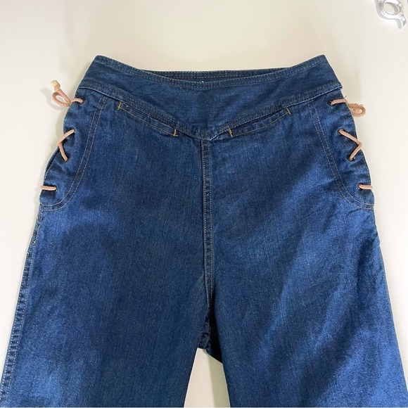 Vintage 70s Daddy’s Money Jeans Lace Up Side High Waist Wide Leg Flare Juniors 7 - Picture 7 of 10
